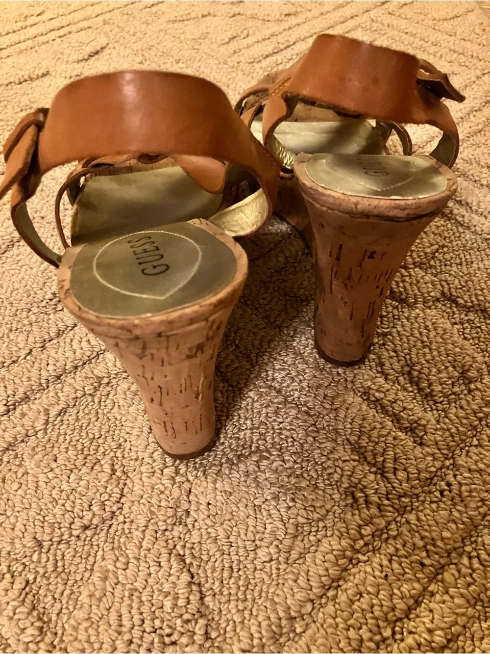 Guess Tan Platform Cork Wedges
